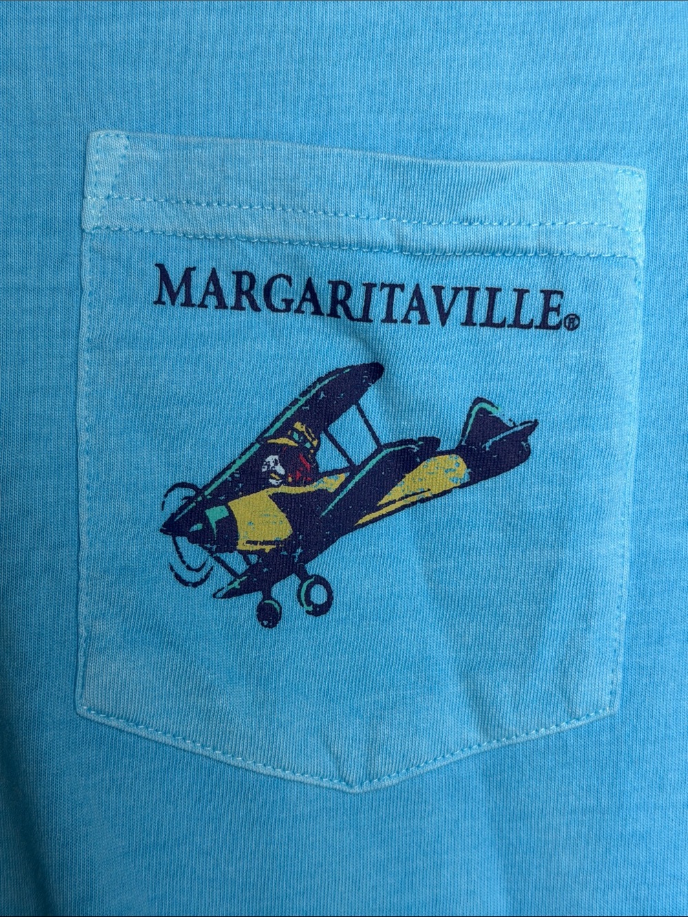 NWT MED Margaritaville Light Blue Short Sleeve Pocket Tee with Plane Graphic NEW - Picture 3 of 7